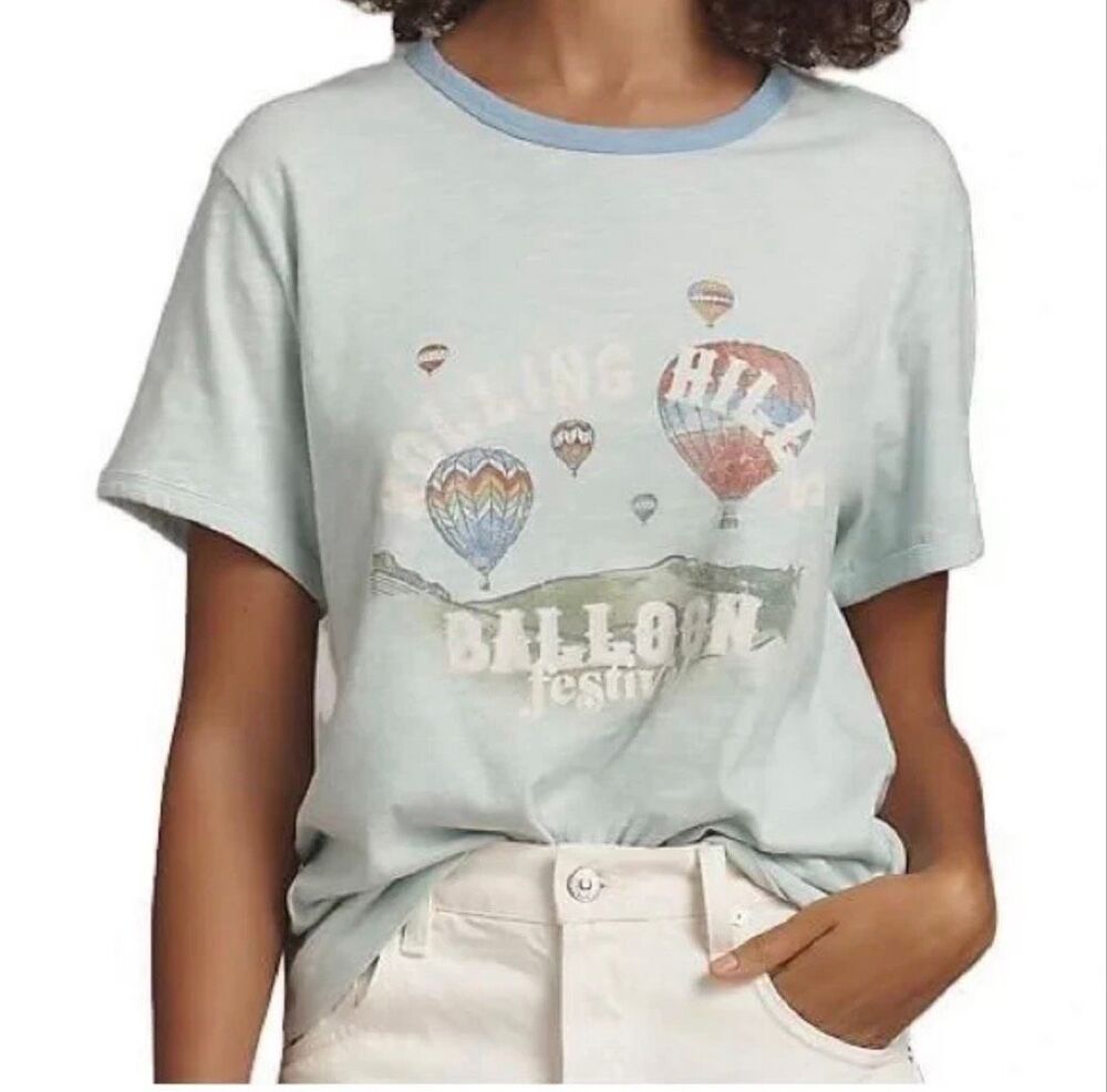 Pilcro Anthropologie Rolling Hills Balloon Festival Ringer Tee Sky Blue medium N
